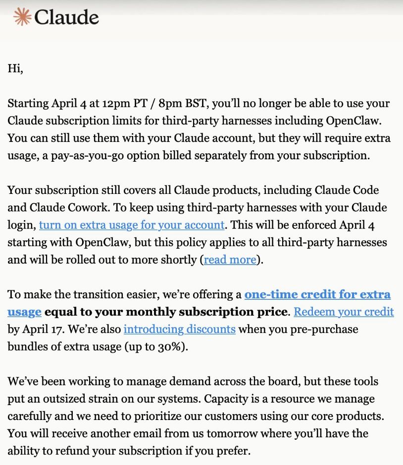 Anthropic正式封禁OpenClaw:Claude订阅规则大变,开发者成本飙升 Anthropic正式封禁OpenClaw:Claude订阅规则大变,开发者成本飙升