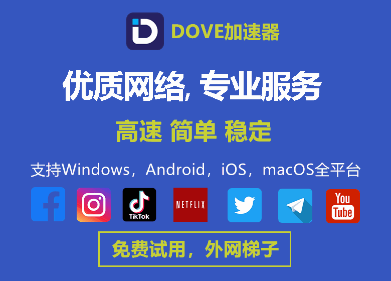推荐分享高速稳定,好用靠谱的梯子机场上网软件-DOVE加速器