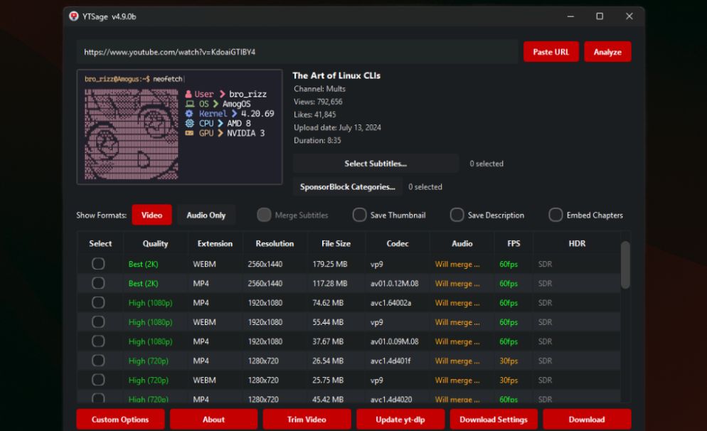 YouTube 视频下载工具 YTSage 详解 | 功能、安装与使用指南