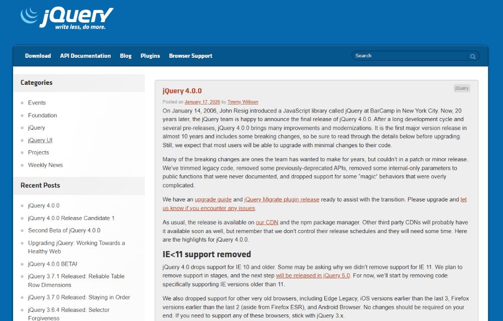 jQuery 4.0正式发布：为什么这款经典库仍然被全球大量网站深度依赖