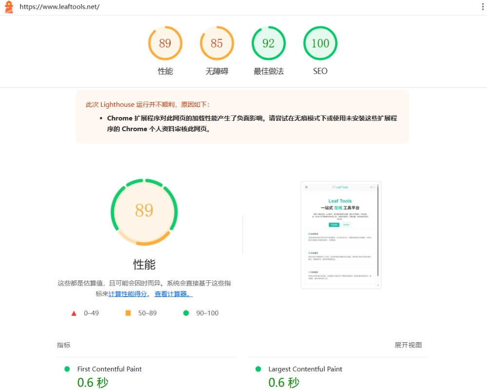 Google Lighthouse 测试结果 Google Lighthouse 测试结果